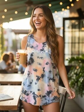 Victoria's Secret PINK Everyday Racerback Tank Top Tie-Dye Multi L